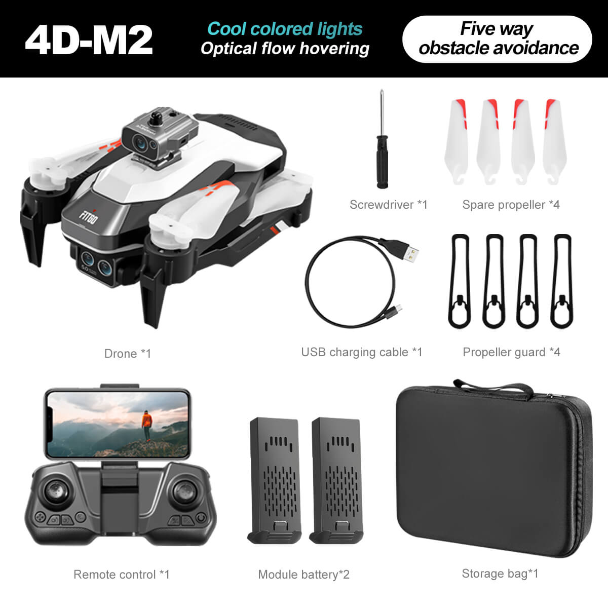 4D-M2 Obstacle Avoidance Drone With Colored Lights